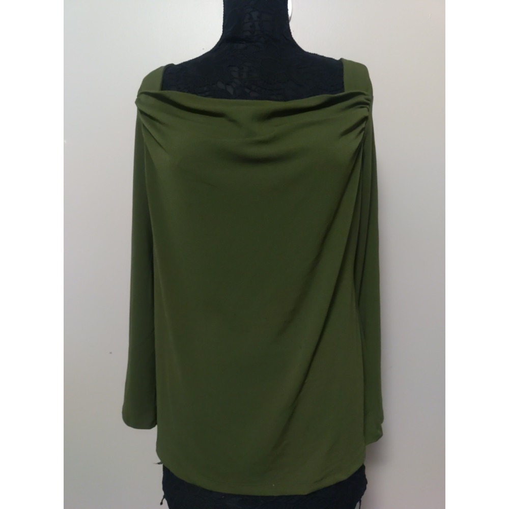 Banana Republic Army Green Ruch Front Long Sleeve Blouse Size L